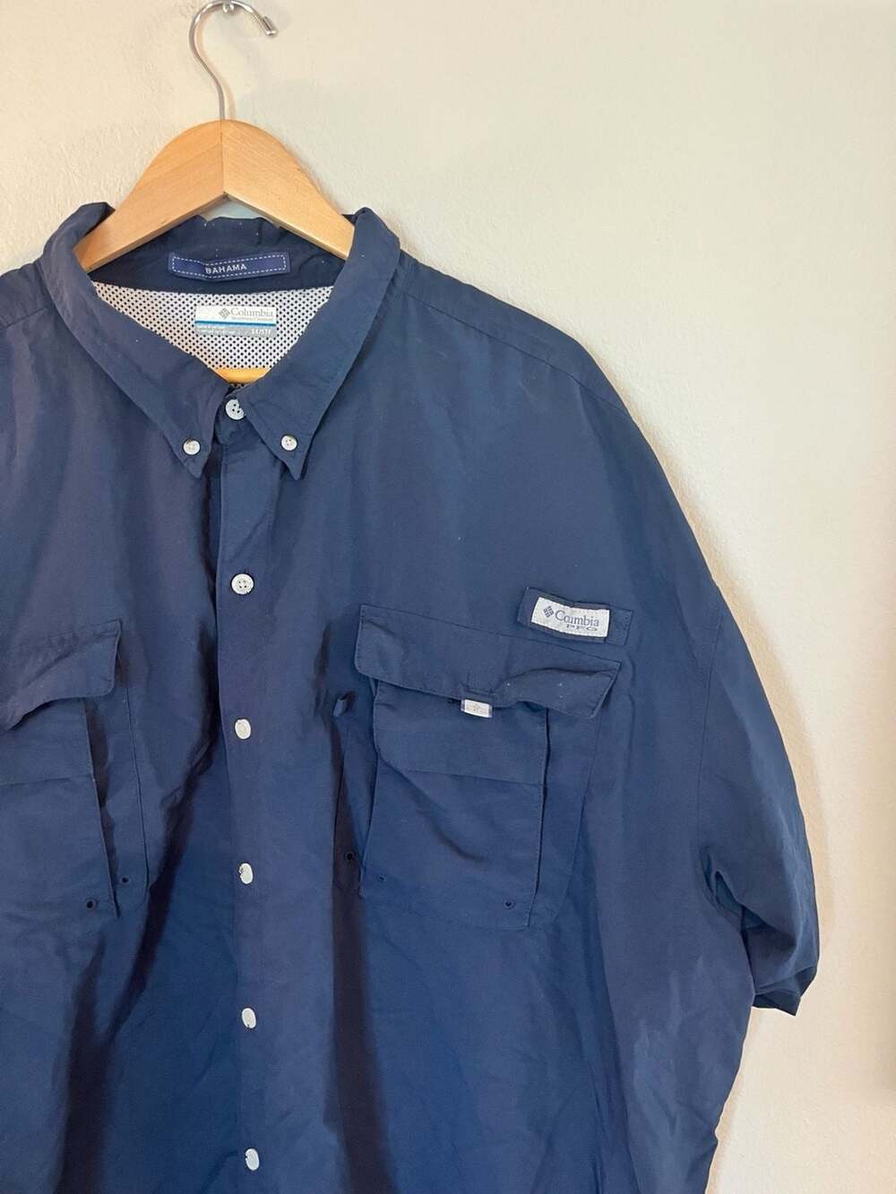 Columbia, 5XL Big & Tall, PFG Bahama II Short Sleeve Fishing Shirt, Navy
